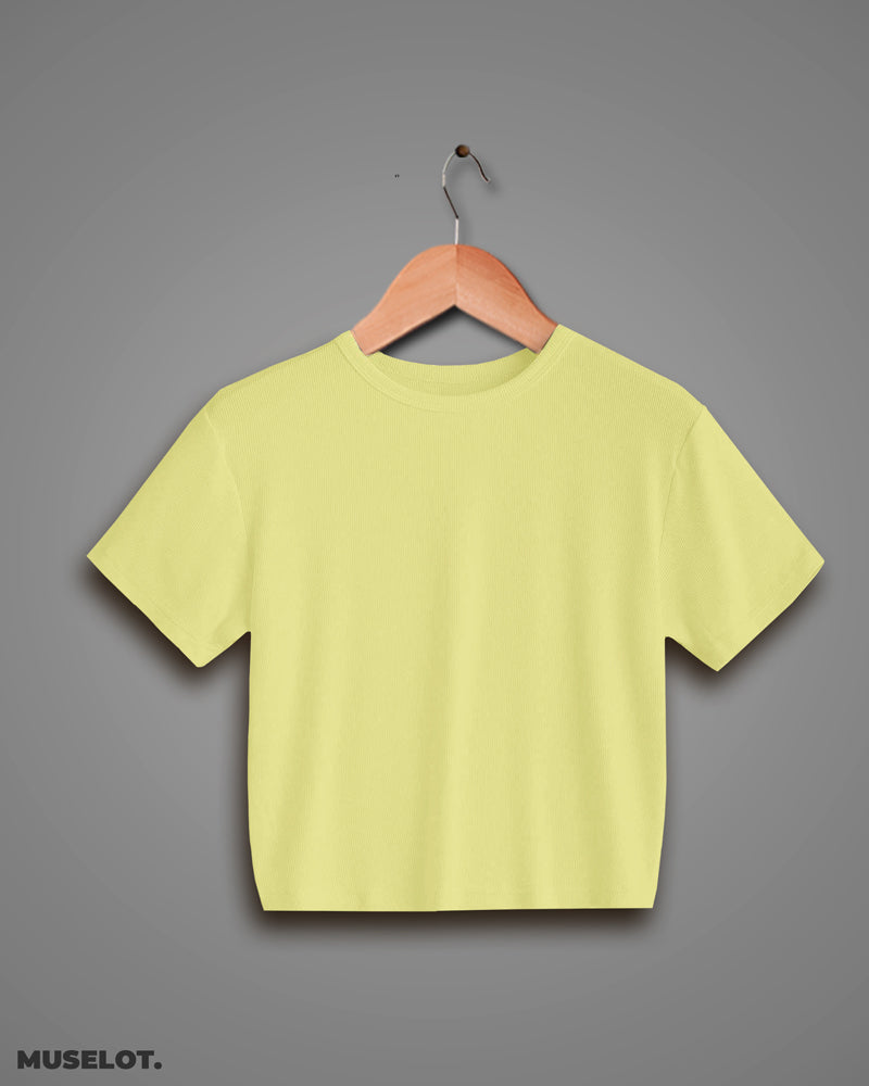 Plain crop t shirts for women - Butter yellow plain crop t shirts - Muselot