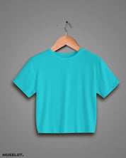 T shirt crop tops - Sky blue plain crop t shirt - MUSELOT