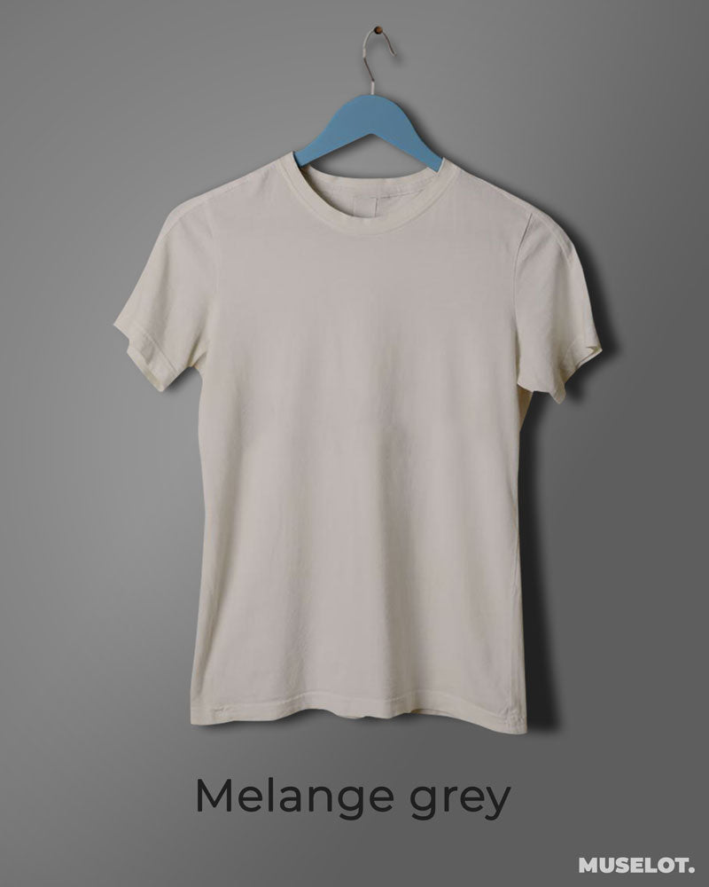 Melange grey plain women's t shirt online in 100% cotton, round neck and half sleeves - MUSELOT