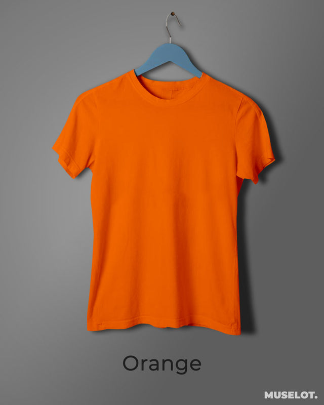 Women's plain orange half sleeves t shirt in 100% cotton and round neck - MUSELOT