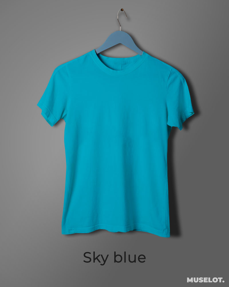 Sky blue t shirt for women in round neck and half sleeves - Muselot