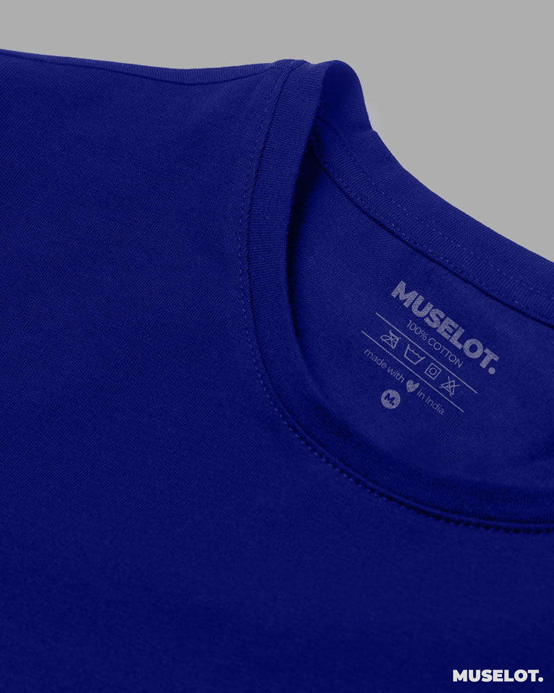 Royal blue plain women's t shirt in 100% cotton, round neck and half sleeves - MUSELOT