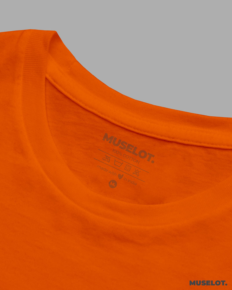 Women's plain orange half sleeves t shirt in 100% cotton and round neck - MUSELOT