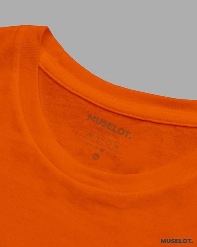Women's plain orange half sleeves t shirt in 100% cotton and round neck - MUSELOT