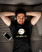 Music never sleeps printed t shirts