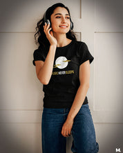 Music never sleeps printed t shirts
