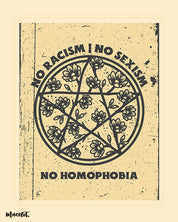 No racism, no sexism, no homophobia posters at Muselot for equality on the basis of gender and skin colour 