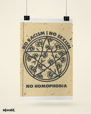 No racism, no sexism, no homophobia posters at Muselot for equality on the basis of gender and skin colour
