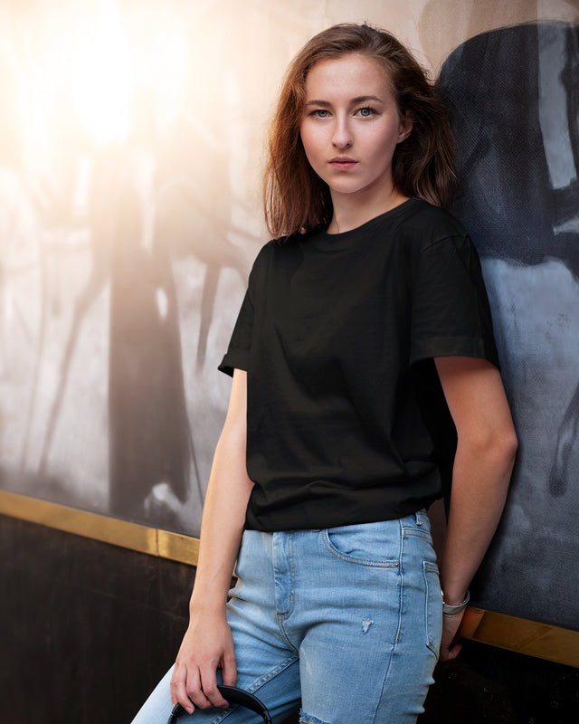 Plain black oversized t shirt for men and women - Muselot