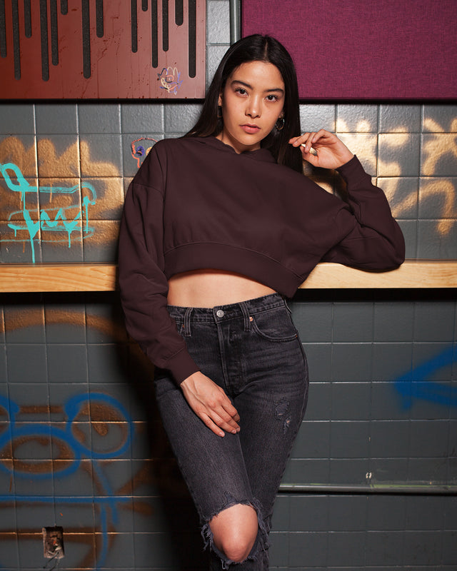 Plain maroon crop hoodie for women - MUSELOT