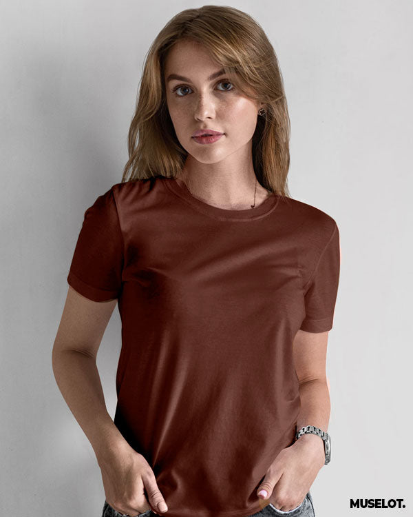 Brown Plain women T-Shirt