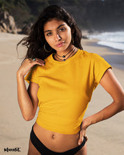 Golden yellow plain crop t shirt