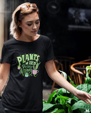Plants make people happy printed t shirts