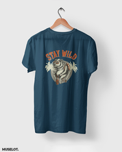 Stay wild printed navy blue t shirt online for travelers and adventurers - Muselot