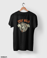 Stay wild printed black t shirt online for travelers and adventurers - Muselot