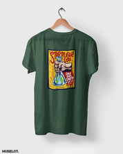 Olive green t shirt printed with stop plastic, save the earth for nature lovers - Muselot