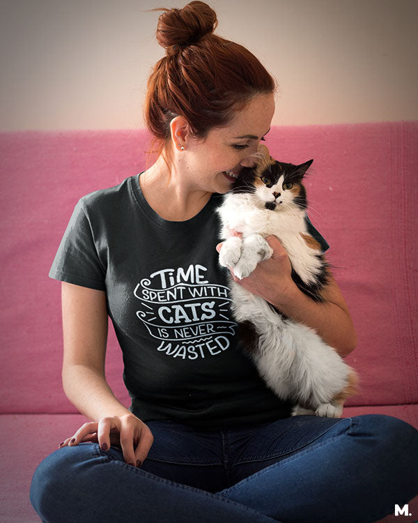 Time with cats is never wasted printed t shirts