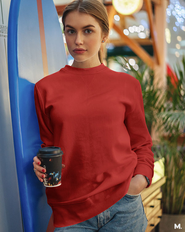 Classy red plain sweatshirt for women and men online - Muselot