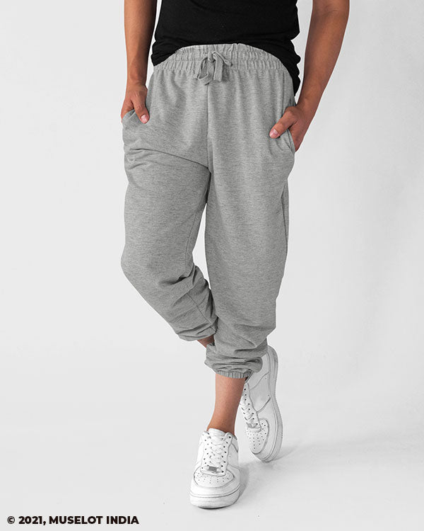 Melange grey unisex joggers plain solid coloured - Muselot