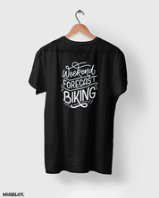 Weekend forecast biking printed t shirt for cycling and biking lovers in black colour - Muselot