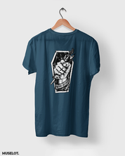Navy blue t shirt printed with motivational quote "work or die" for men and women online who are workaholics - Muselot