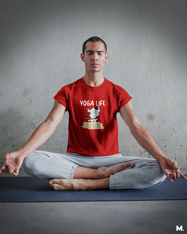 Muselot's Red printed with Yoga life - 100% organic catnip for yoga and cat lovers.