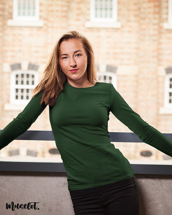 Full sleeves olive green t shirt