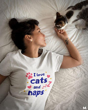 printed t shirts - I love cats and naps  - MUSELOT